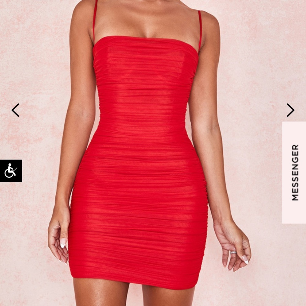 Ruched Mesh Mini Dress